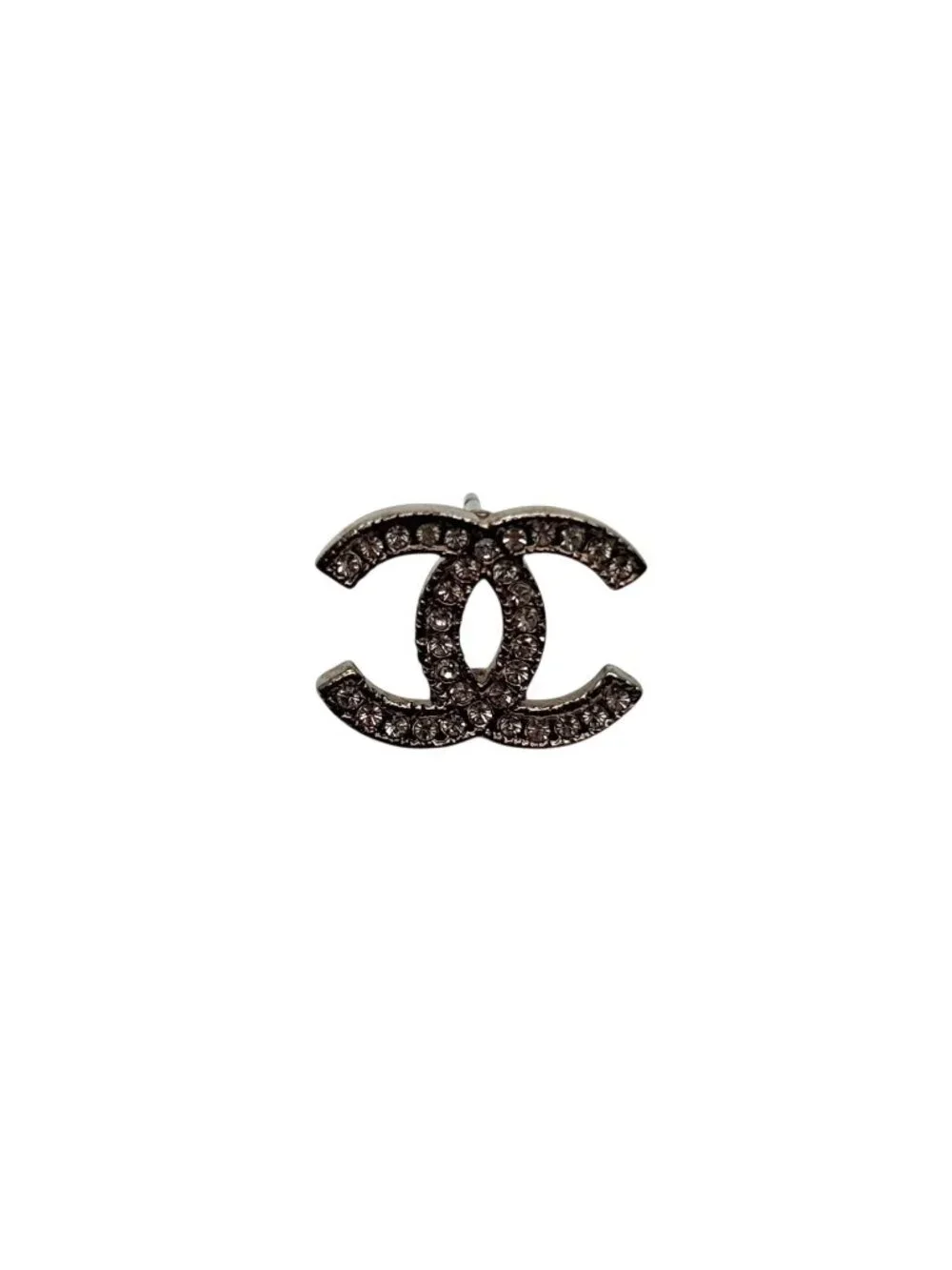 Chanel CC Logo Silver Rhinestone Earrings